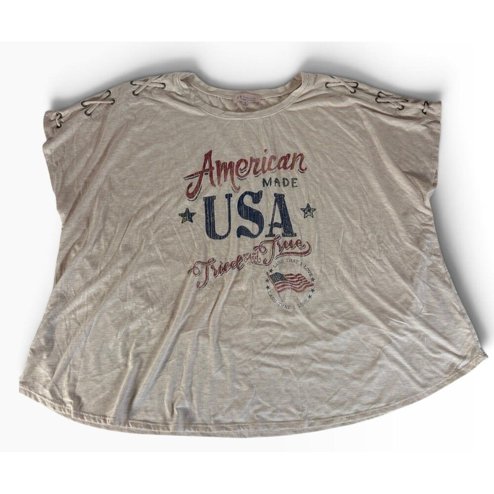 Philosophy Women Republic Clothing Stitched Sleeve American Patriotic Shirt 3XL